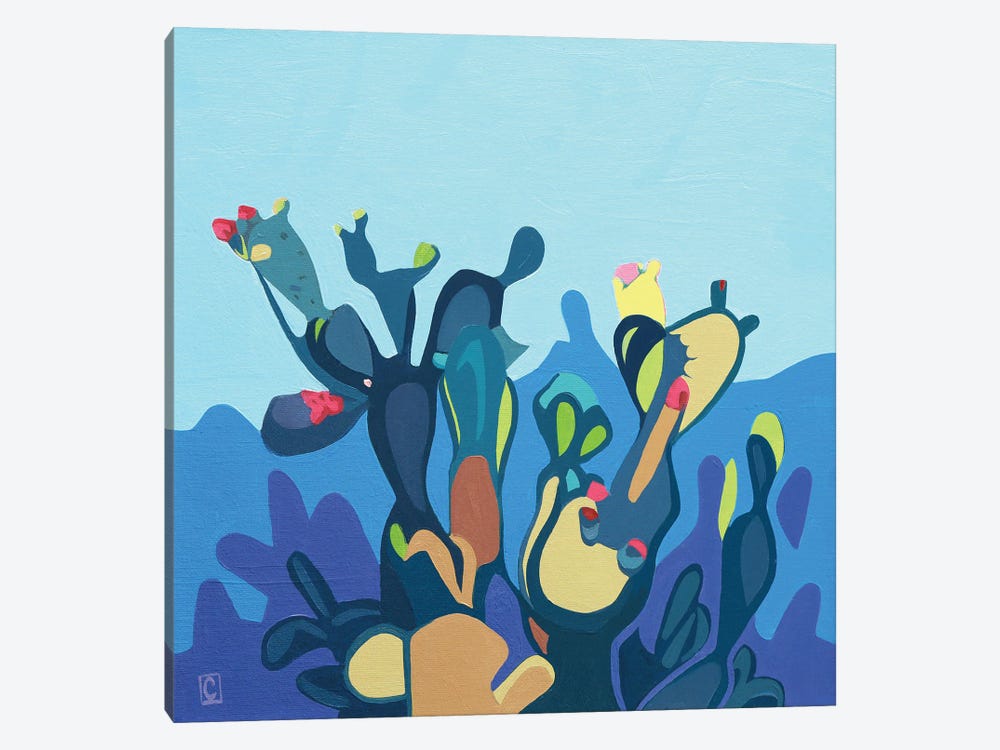 Nopal Silhouette In Blue by Christophe Carlier 1-piece Canvas Print