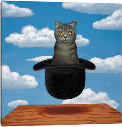 Magritte Cat Canvas Art Print - The Son of Man Reimagined