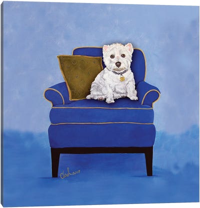 Westie on Blue Canvas Art Print - West Highland White Terrier Art