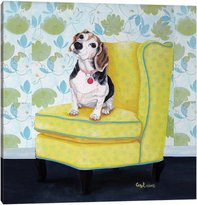 Beagle on Yellow Canvas Art Print