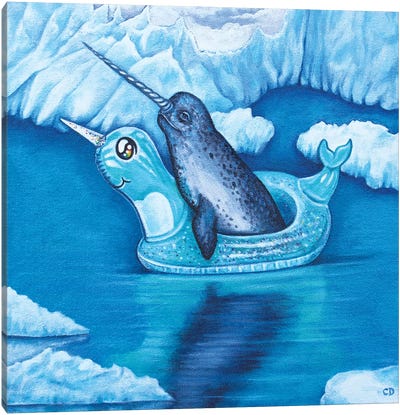 Narwhal Floating  Canvas Art Print - Narwhal Art