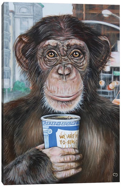 Morning Coffee Canvas Art Print - Chimpanzees