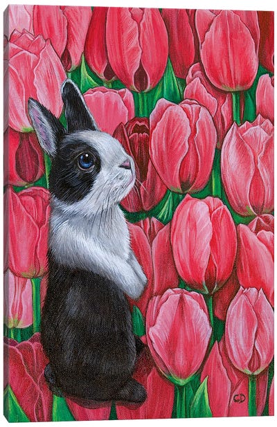 Bunny With Tulips Canvas Art Print - Cyndi Dodes