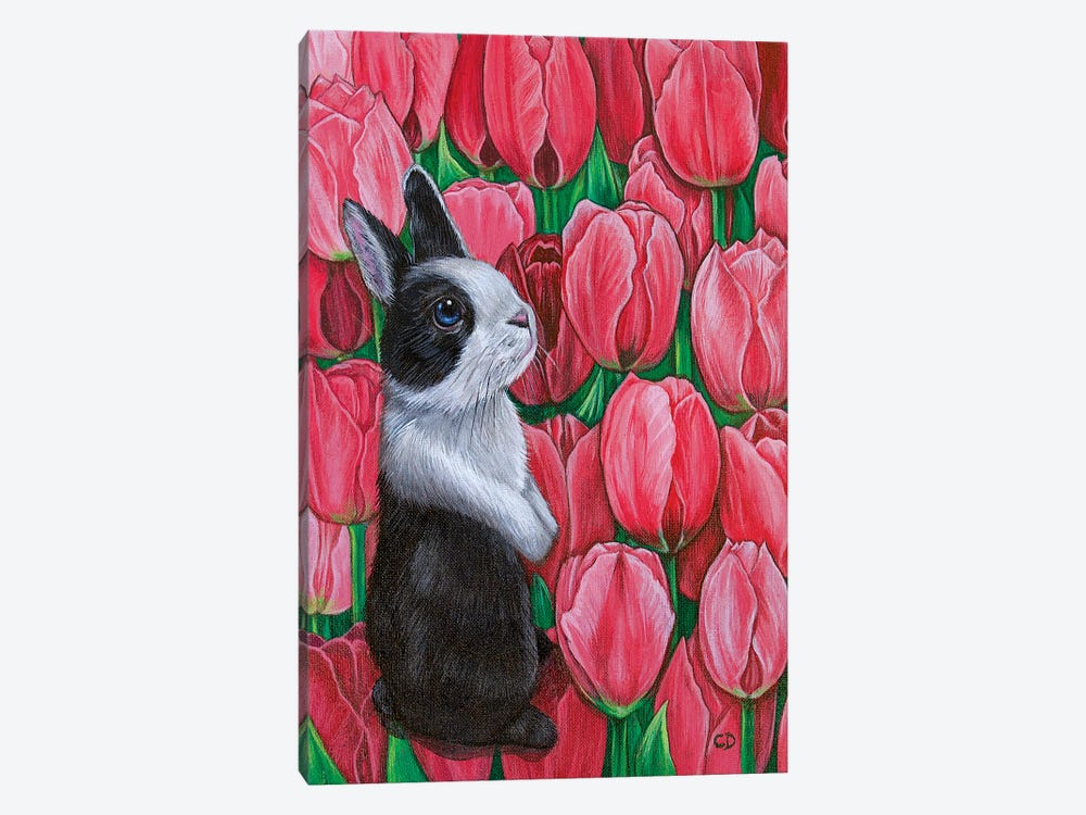 Bunny With Tulips by Cyndi Dodes 1-piece Art Print