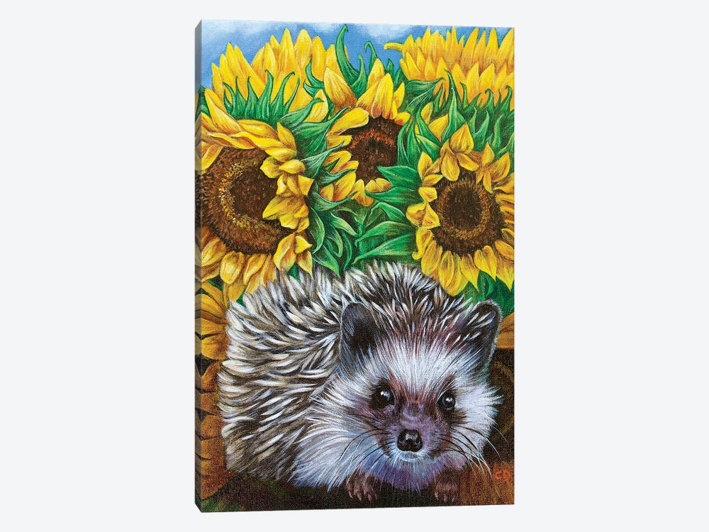 Hedgehog With Sundlowers by Cyndi Dodes 1-piece Canvas Artwork