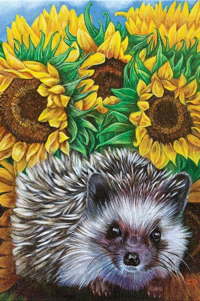 Hedgehogs: Hedgehog With Sundlowers by Cyndi Dodes