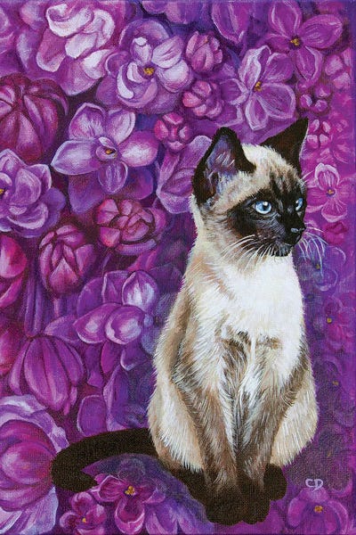 Lilacs: Cat With Lilacs by Cyndi Dodes