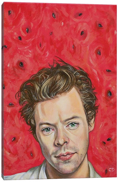 Harry Styles Portrait Canvas Art Print - Floral Portrait Art