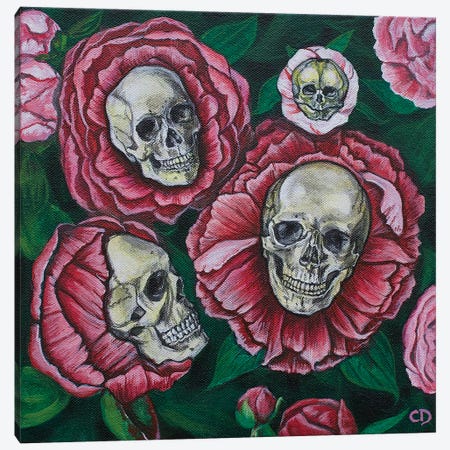 Peony Skulls Canvas Print #CDO51} by Cyndi Dodes Canvas Artwork