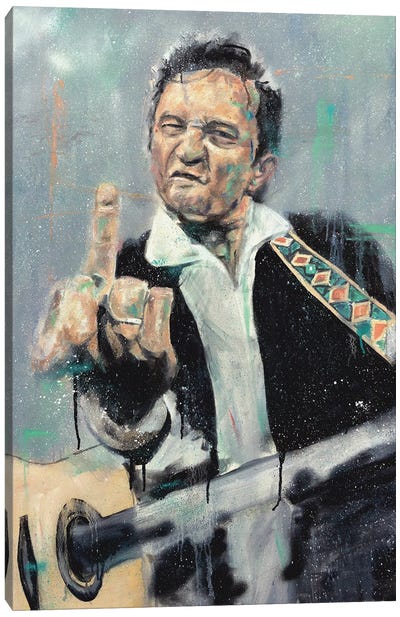 Johnny Cash Flippin Canvas Art Print - Mixed Media Art