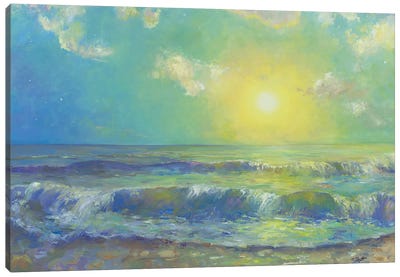 New Morning Canvas Art Print - Lake & Ocean Sunrise & Sunset Art