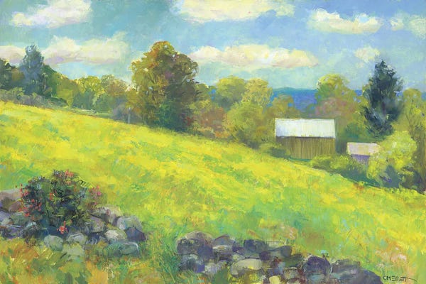 Catherine M. Elliott: Rock Wall And Barn by Catherine M. Elliott