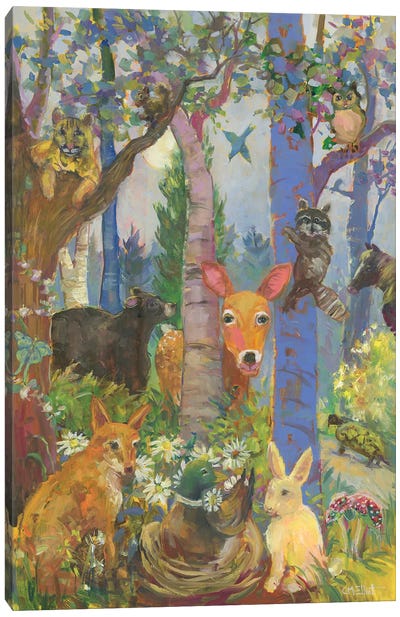 Animals Of The Forest Canvas Art Print - Raccoon Art