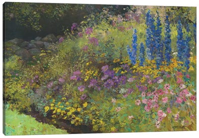 Stonewall With Perennial Canvas Art Print - Artists Like Monet