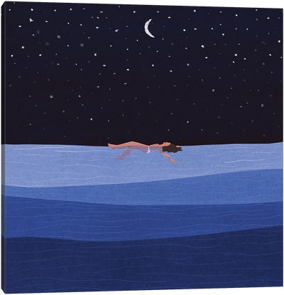 Floating In The Sea Canvas Art Print - Swimming Art