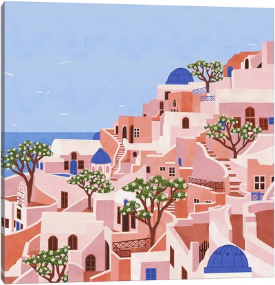 Sunset In Santorini Canvas Art Print - Greece Art