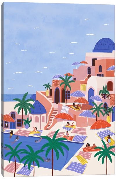 Summer Vacation Santorini Canvas Art Print - Greece Art