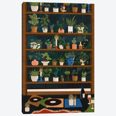 Plant Shelves Rainy Night Canvas Print #CEY65} by Ceyda Alasar Canvas Print
