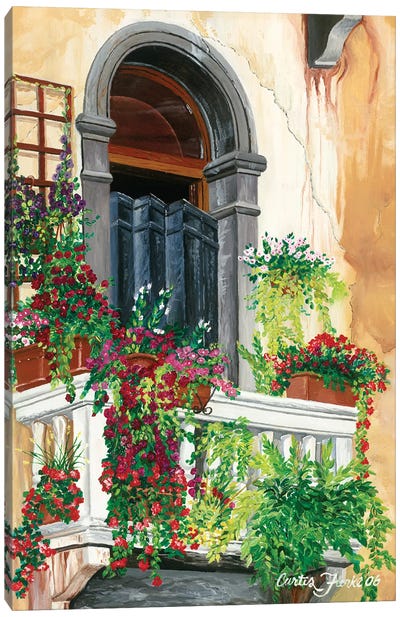 Venice Floral Balcony Canvas Art Print - Photorealism Art