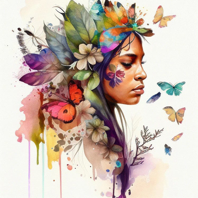 Watercolor Floral Indian Native Woman X by Chromatic Fusion Studio wall art