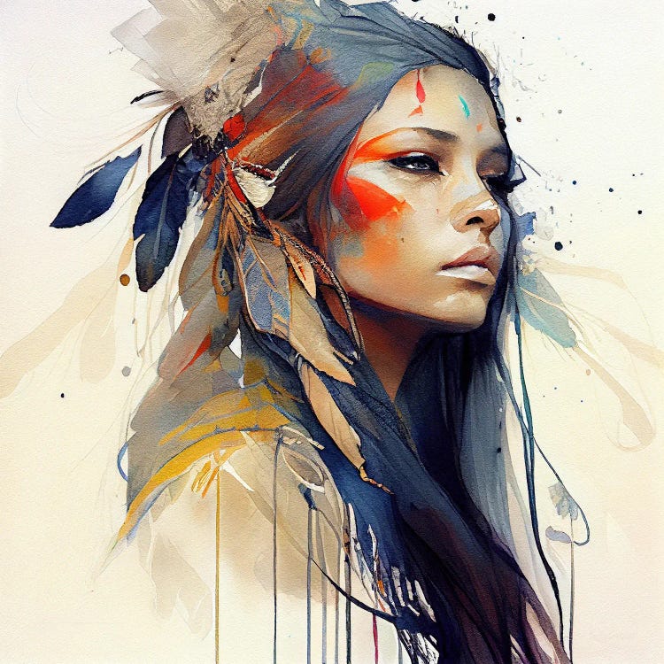 Watercolor Floral Indian Native Woman XIII