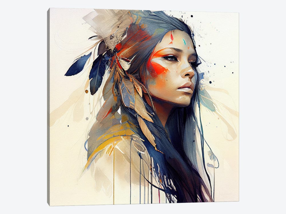 Watercolor Floral Indian Native Woman XIII by Chromatic Fusion Studio 1-piece Canvas Wall Art