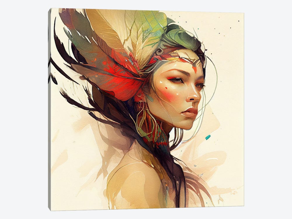 Watercolor Floral Indian Native Woman XIV by Chromatic Fusion Studio 1-piece Art Print
