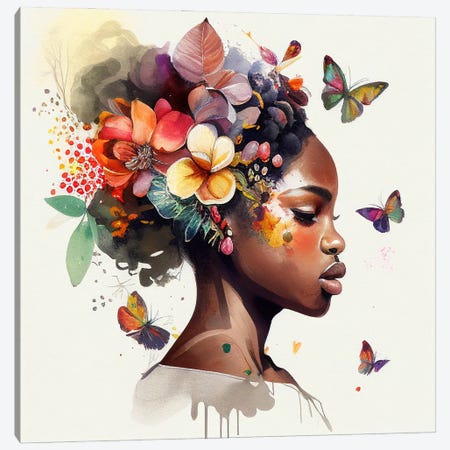 Watercolor Butterfly African Woman VI Canvas Print #CFS10} by Chromatic Fusion Studio Canvas Art Print