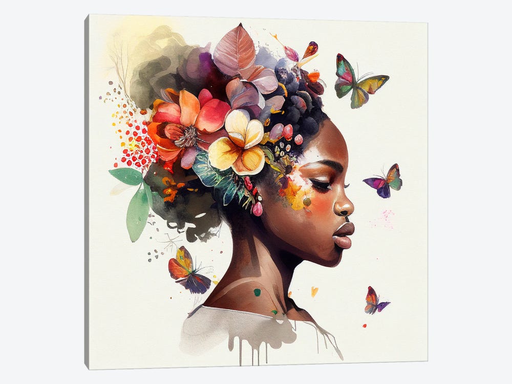 Watercolor Butterfly African Woman VI by Chromatic Fusion Studio 1-piece Canvas Art Print