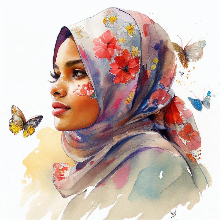 Watercolor Floral Muslim Arabian Woman I by Chromatic Fusion Studio wall art