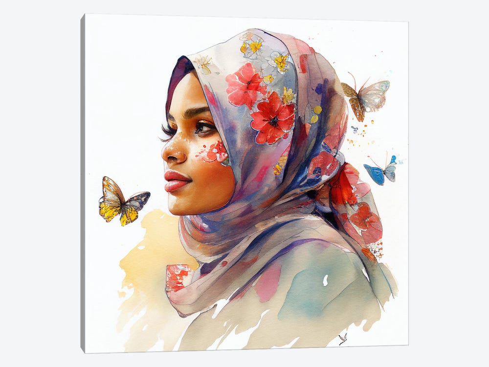 Watercolor Floral Muslim Arabian Woman I by Chromatic Fusion Studio 1-piece Canvas Wall Art