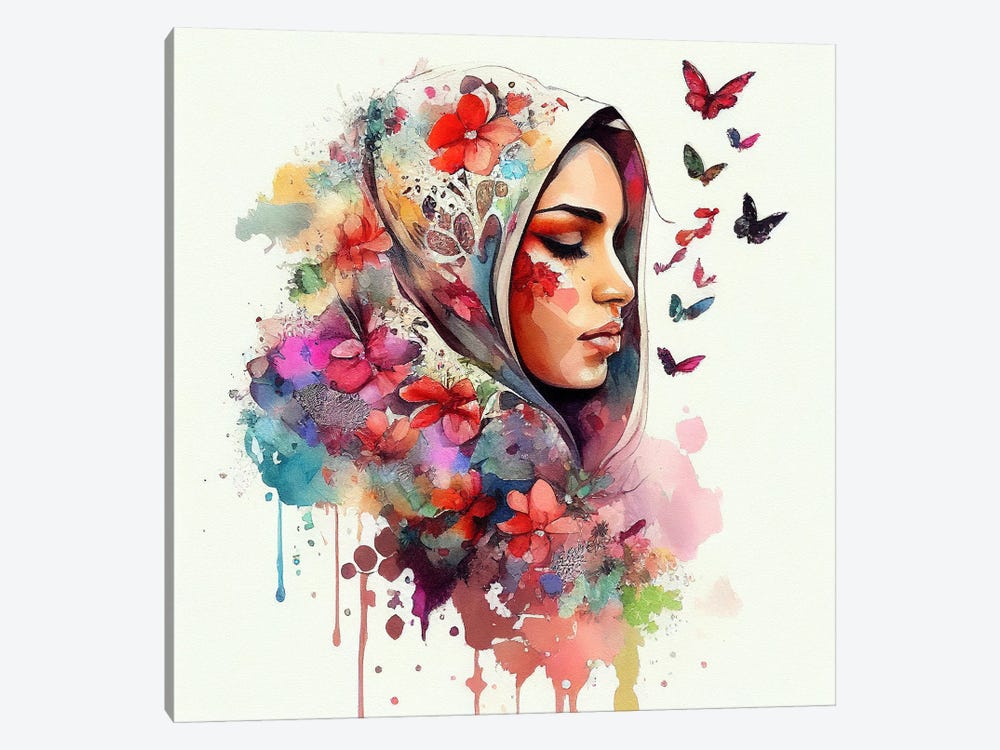Watercolor Floral Muslim Arabian Woman IV by Chromatic Fusion Studio 1-piece Art Print