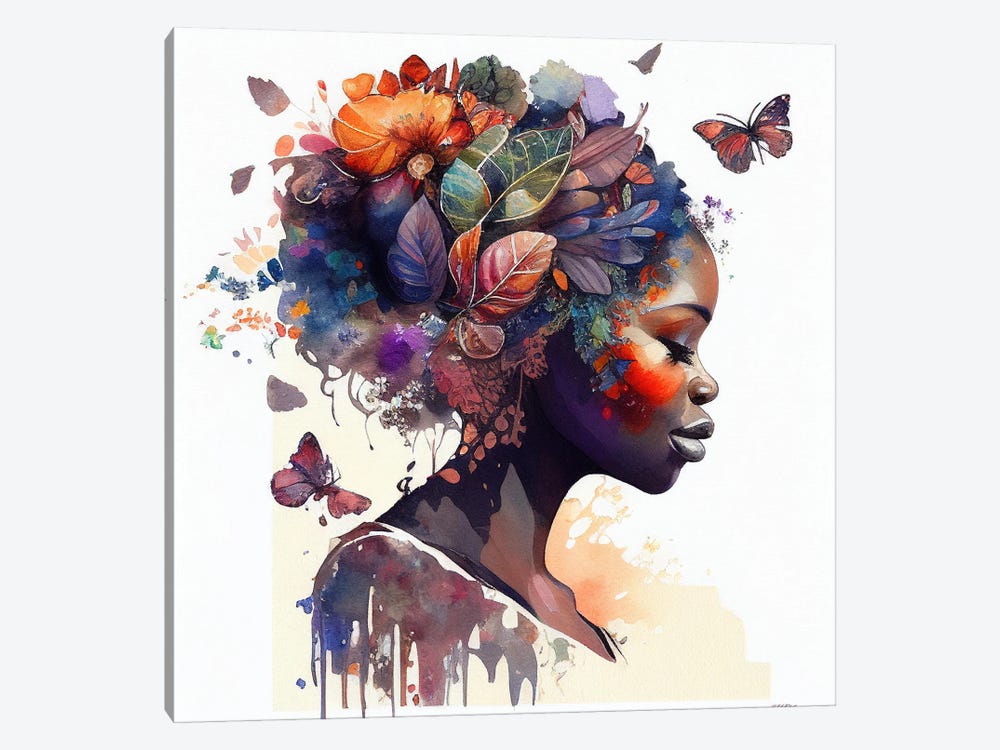 Watercolor Butterfly African Woman IX by Chromatic Fusion Studio 1-piece Canvas Art