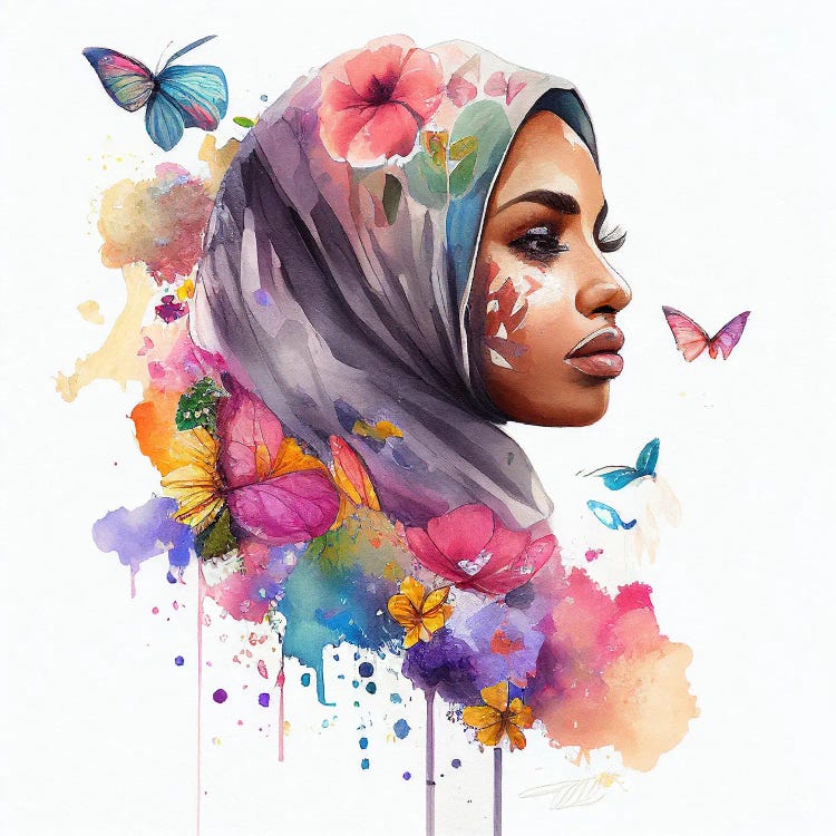 Watercolor Floral Muslim Arabian Woman VII by Chromatic Fusion Studio wall art