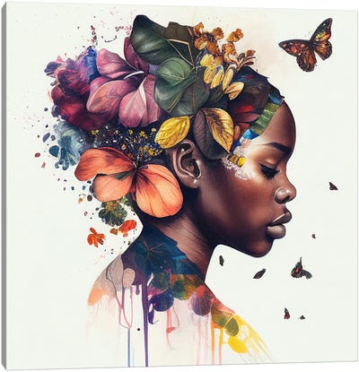 Watercolor Butterfly African Woman X Canvas Art Print