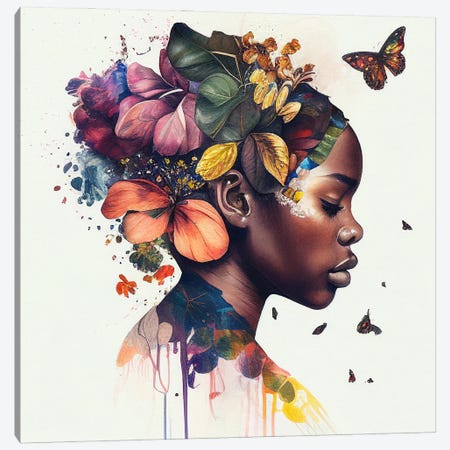 Watercolor Butterfly African Woman X Canvas Print #CFS12} by Chromatic Fusion Studio Art Print