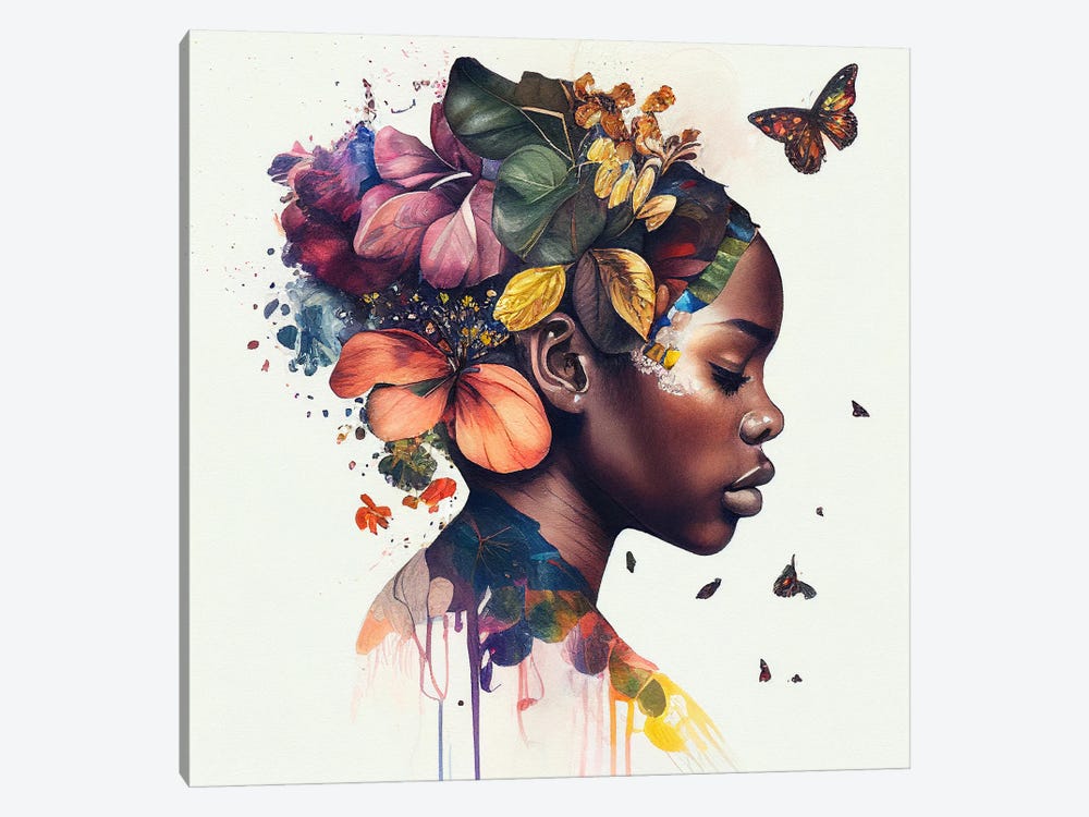 Watercolor Butterfly African Woman X by Chromatic Fusion Studio 1-piece Art Print