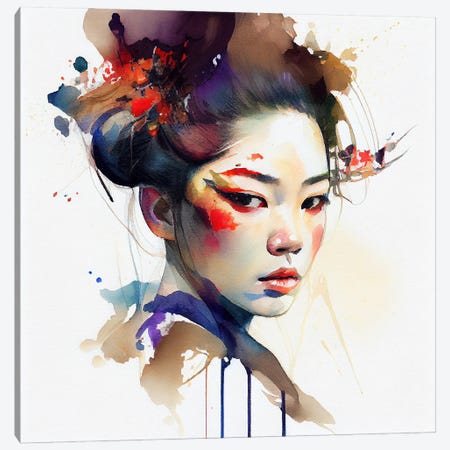Watercolor Modern Geisha I Canvas Print #CFS130} by Chromatic Fusion Studio Canvas Wall Art