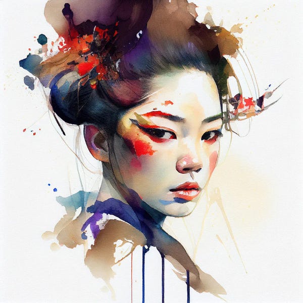 Japanese Culture: Watercolor Modern Geisha I by Chromatic Fusion Studio