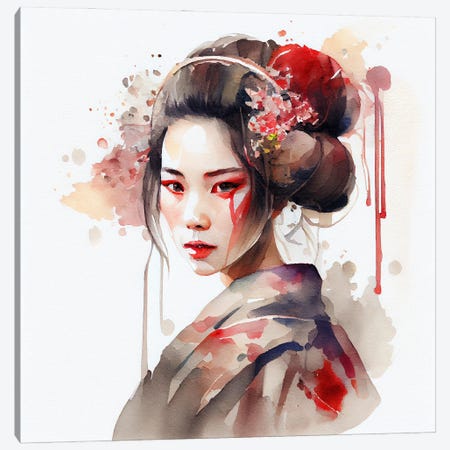 Watercolor Modern Geisha II Canvas Print #CFS131} by Chromatic Fusion Studio Canvas Art