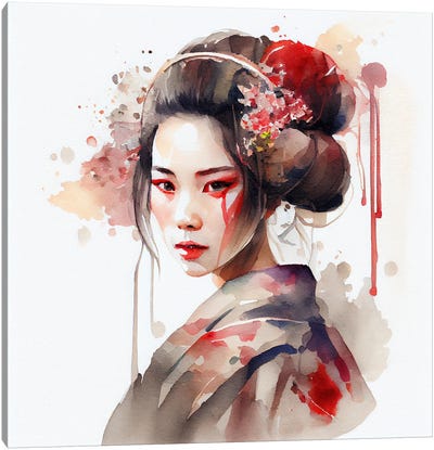 Watercolor Modern Geisha II Canvas Art Print - Chromatic Fusion Studio