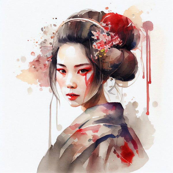 Geishas: Watercolor Modern Geisha II by Chromatic Fusion Studio