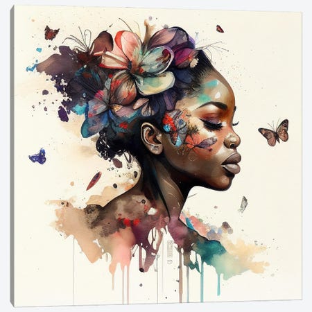 Watercolor Butterfly African Woman XI Canvas Print #CFS13} by Chromatic Fusion Studio Canvas Print