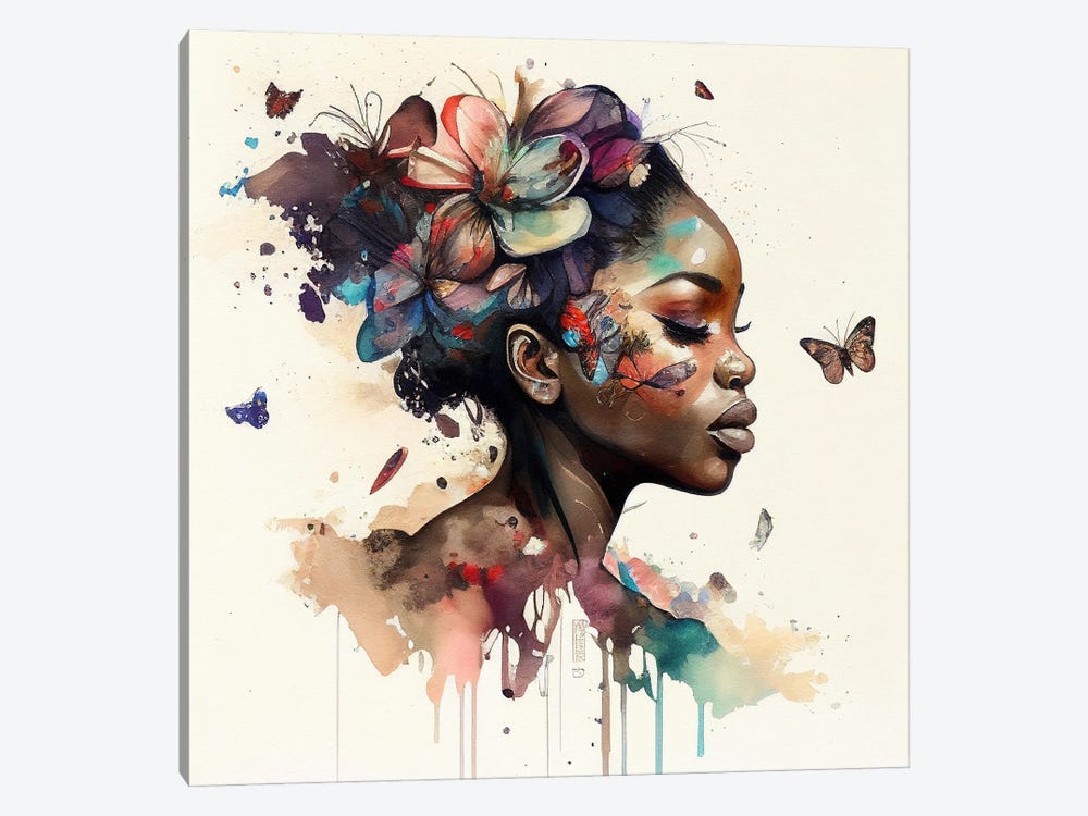 Watercolor Butterfly African Woman XI by Chromatic Fusion Studio 1-piece Canvas Art