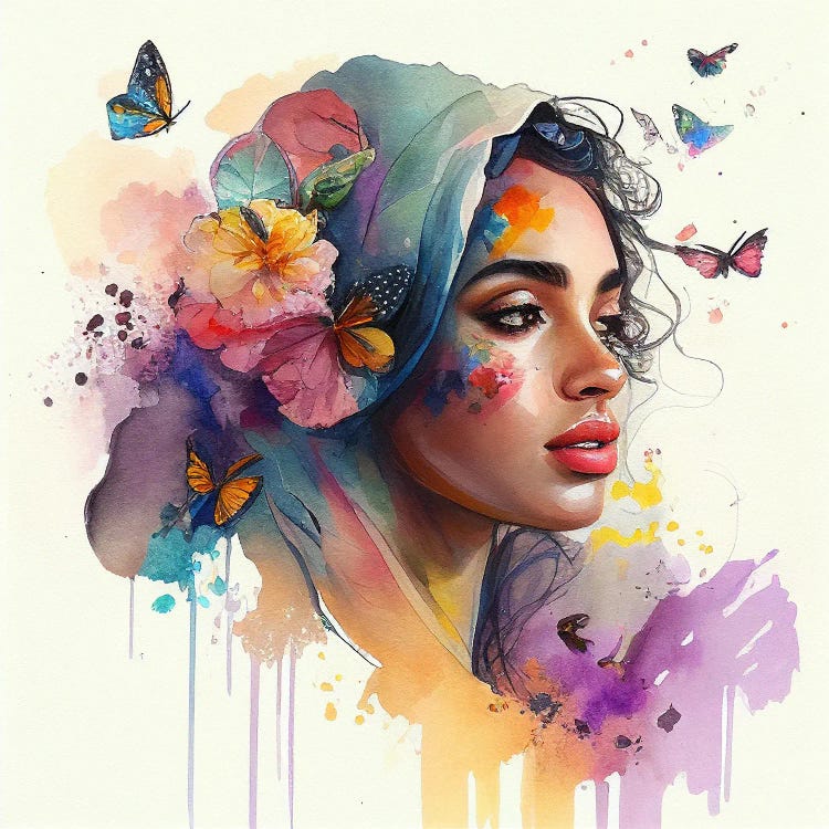 Watercolor Floral Arabian Woman I