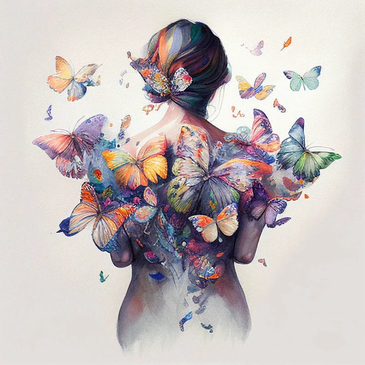 Watercolor Butterfly Woman Body I