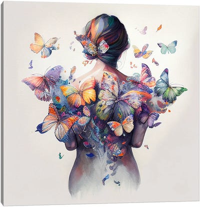 Watercolor Butterfly Woman Body I Canvas Art Print - Chromatic Fusion Studio