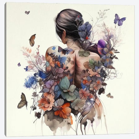 Watercolor Butterfly Woman Body II Canvas Print #CFS168} by Chromatic Fusion Studio Canvas Print
