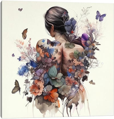 Watercolor Butterfly Woman Body II Canvas Art Print - Chromatic Fusion Studio