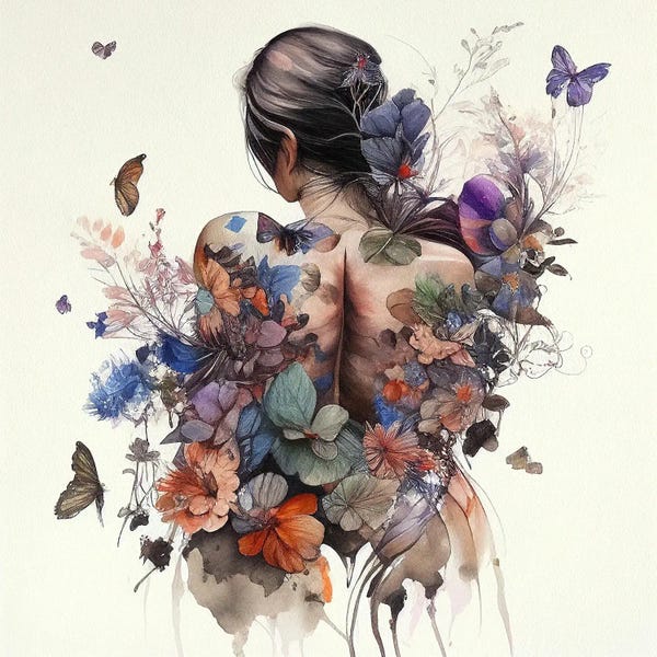 Watercolor Butterfly Woman Body II